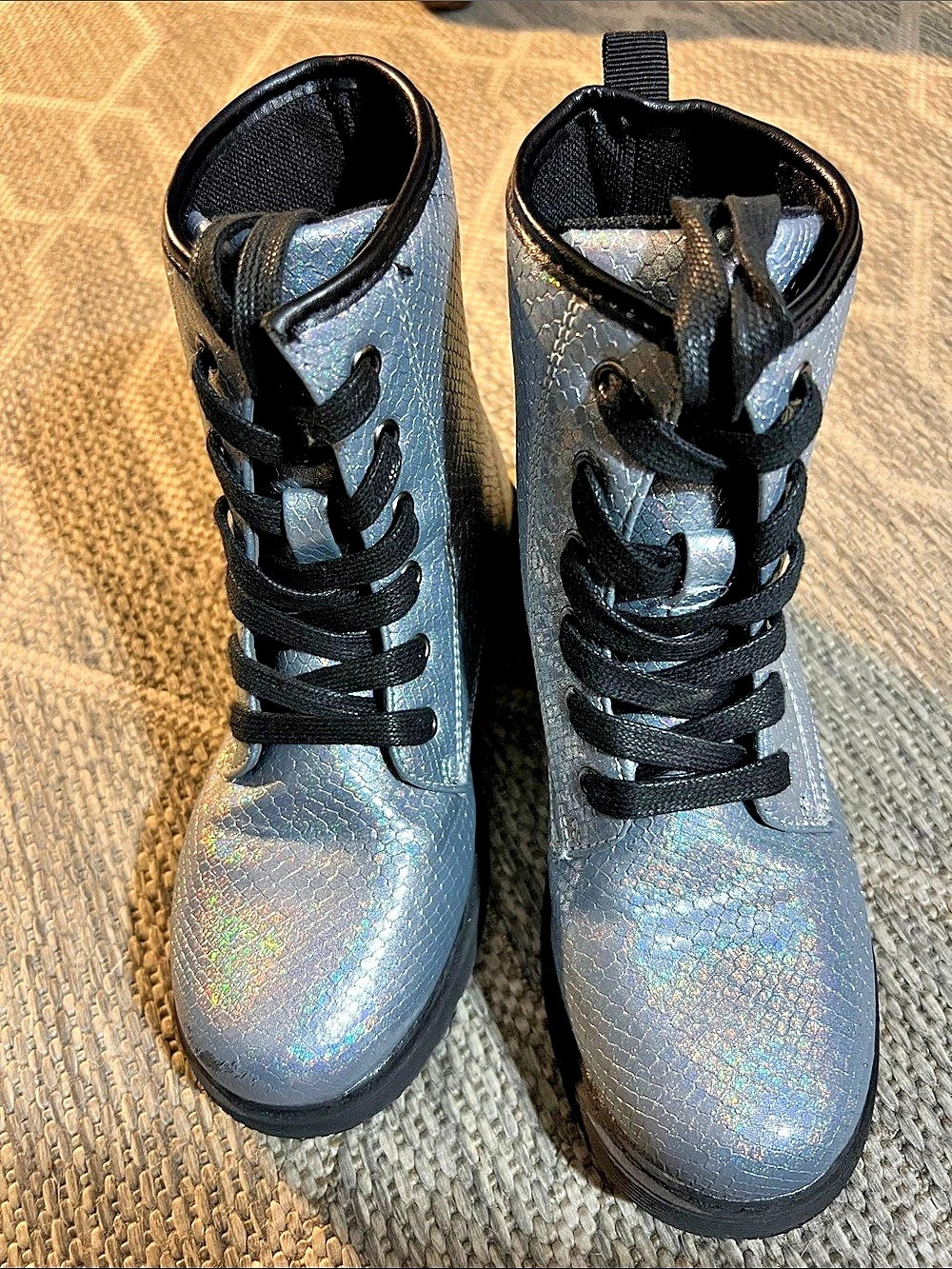 Iridescent Lace-Up Boots